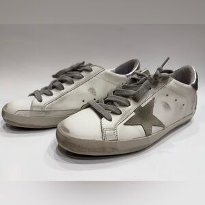 Golden Goose Cream and Tan Star Sneakers
